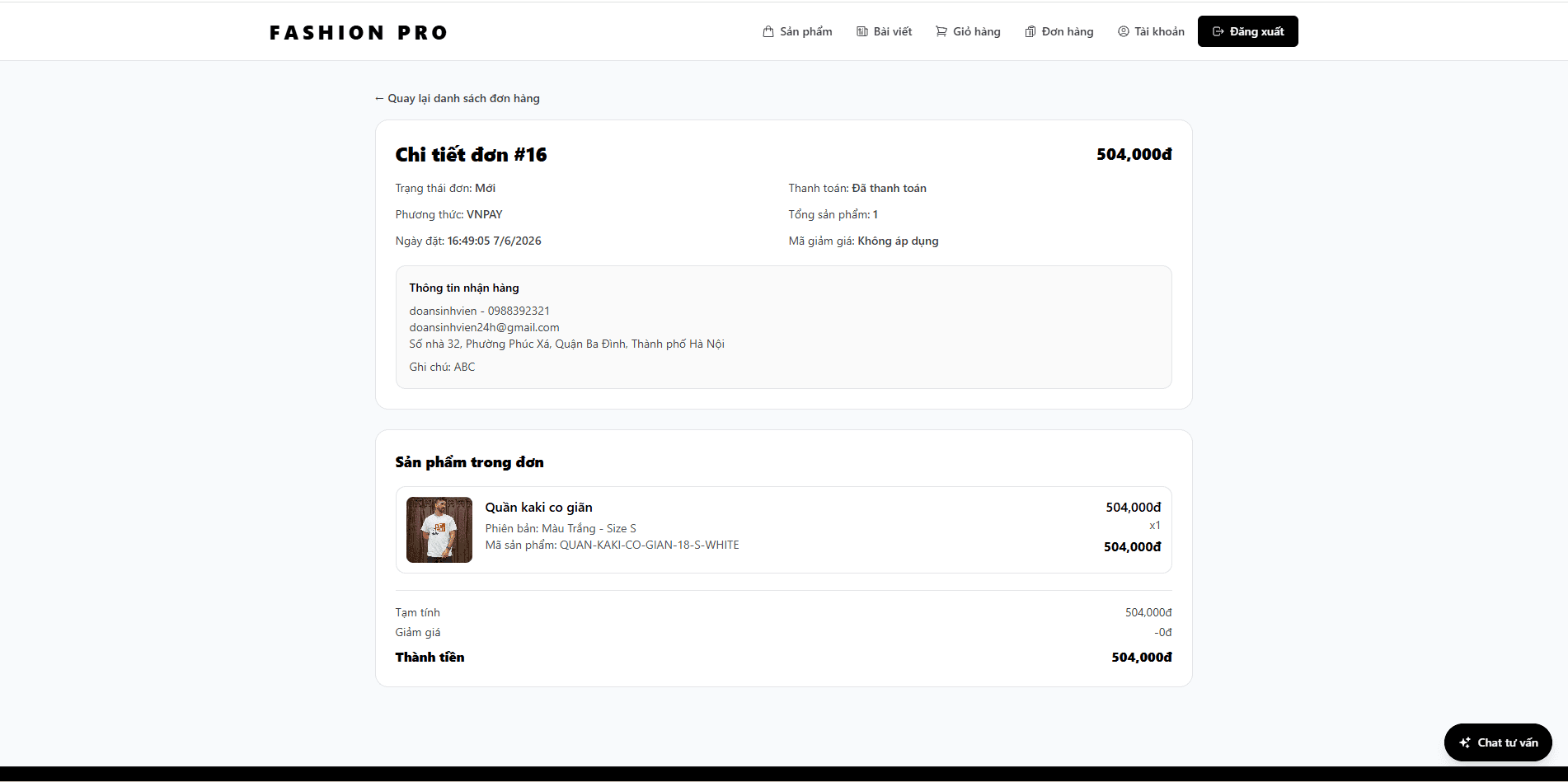 Đồ án website bán quần áo thời trang tích hợp Chatbot AI và thanh toán VNPay thumbnail 6