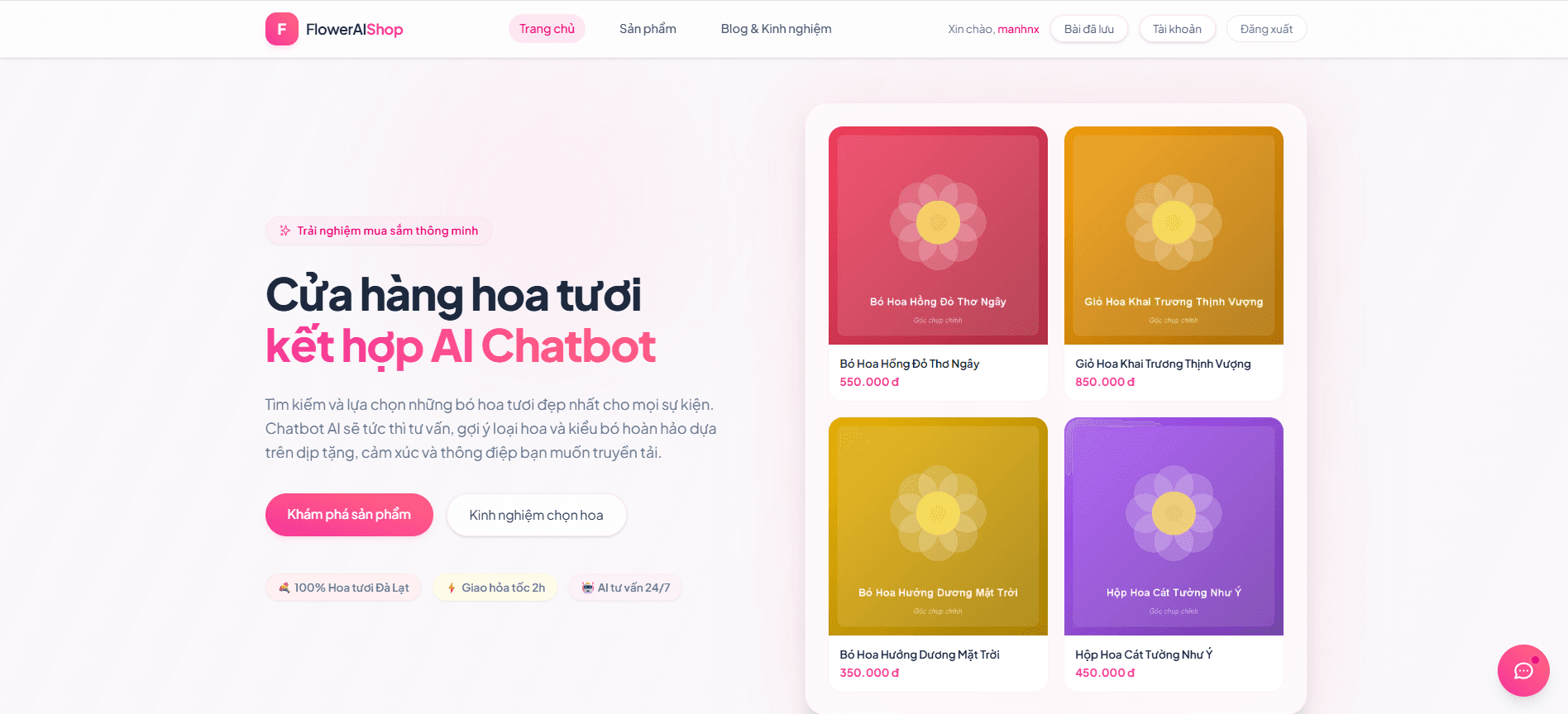 Website bán hoa tích hợp chatbot tư vấn thông minh screenshot 1