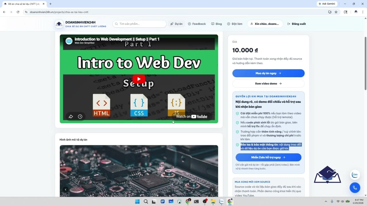 Hướng dẫn mua/đặt dự án trên doansinhvien24h.vn